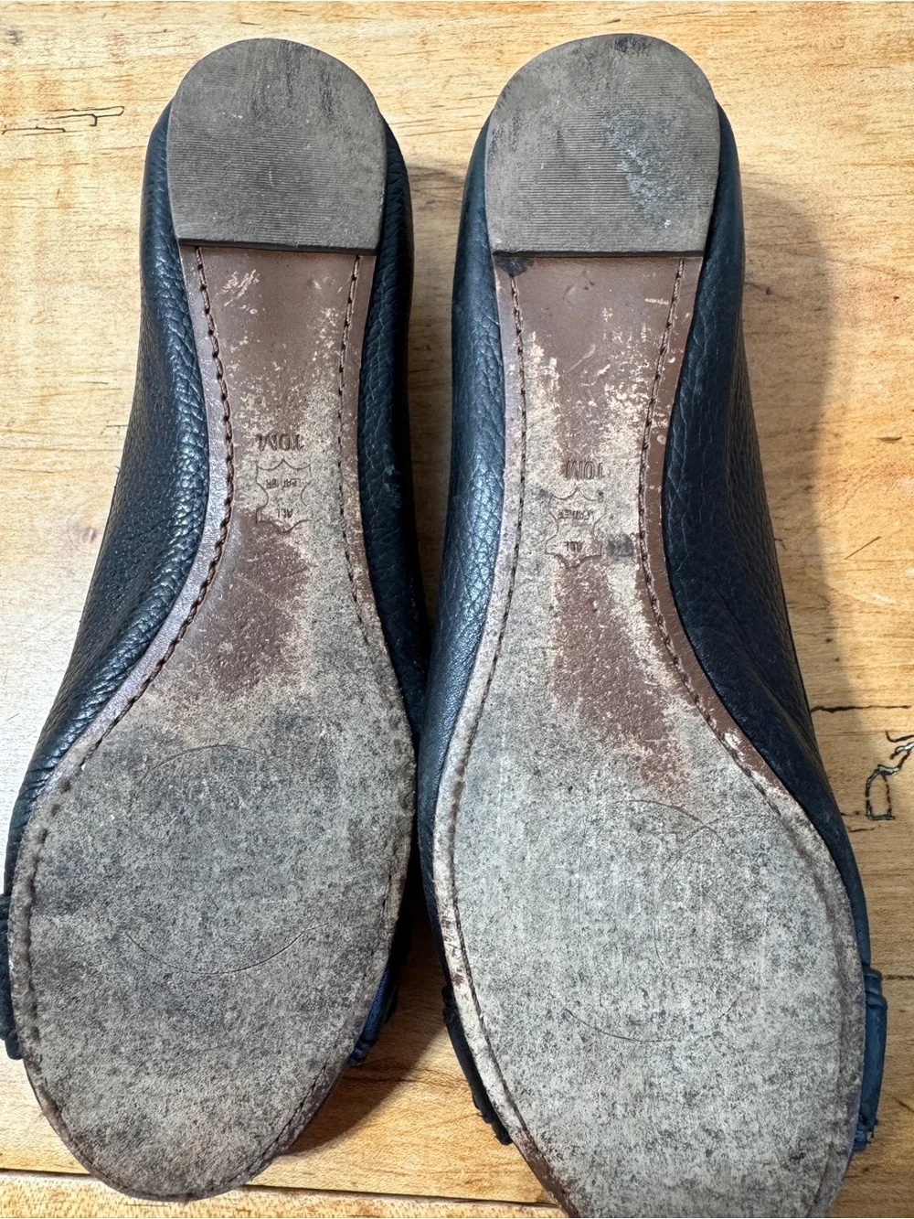 Tory Burch Black Leather Ballet Flats with Gold Logo Accents